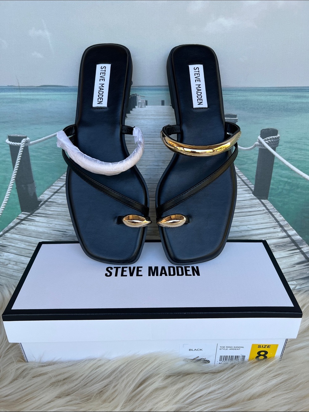 Steve Madden Black Sandals with Gold Accents